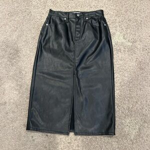 Black Faux Leather Midi Skirt